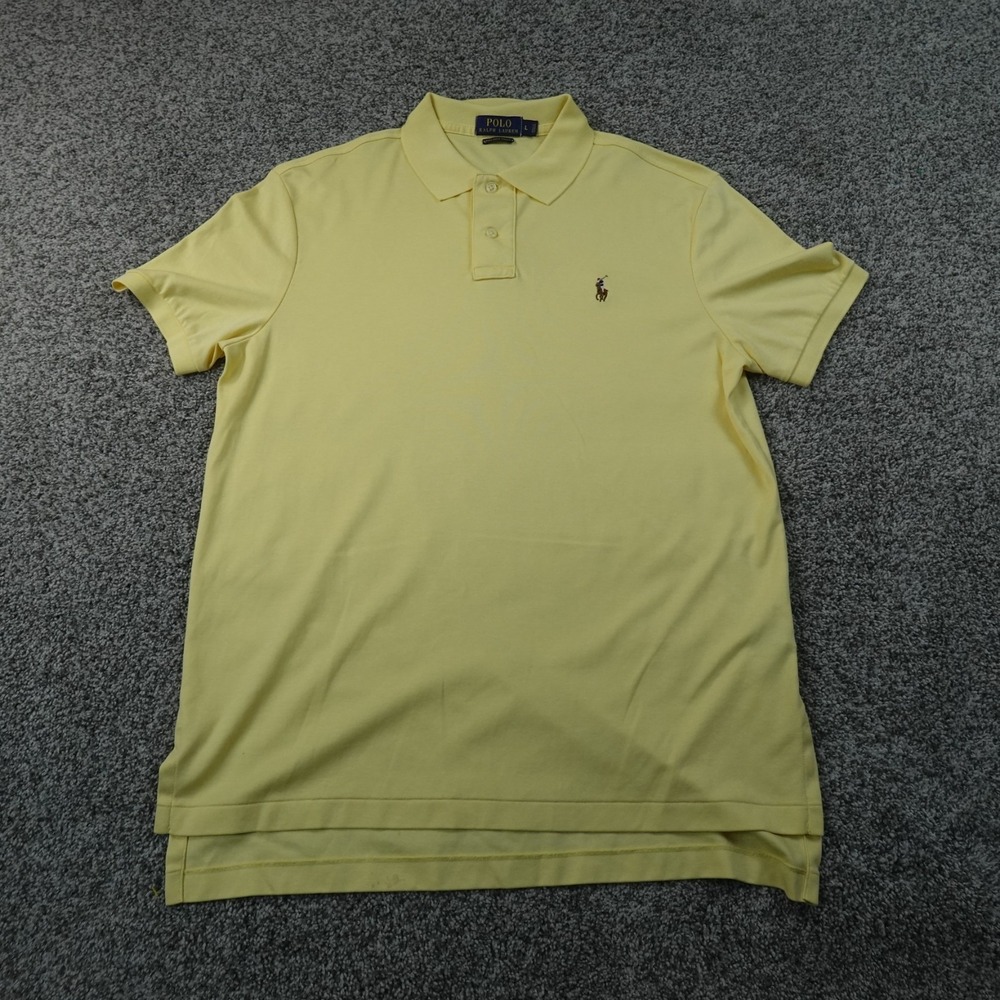 Ralph Lauren Polo Shirt Mens L Yellow Pima Soft Touch Flesh Pony Golf Preppy Top